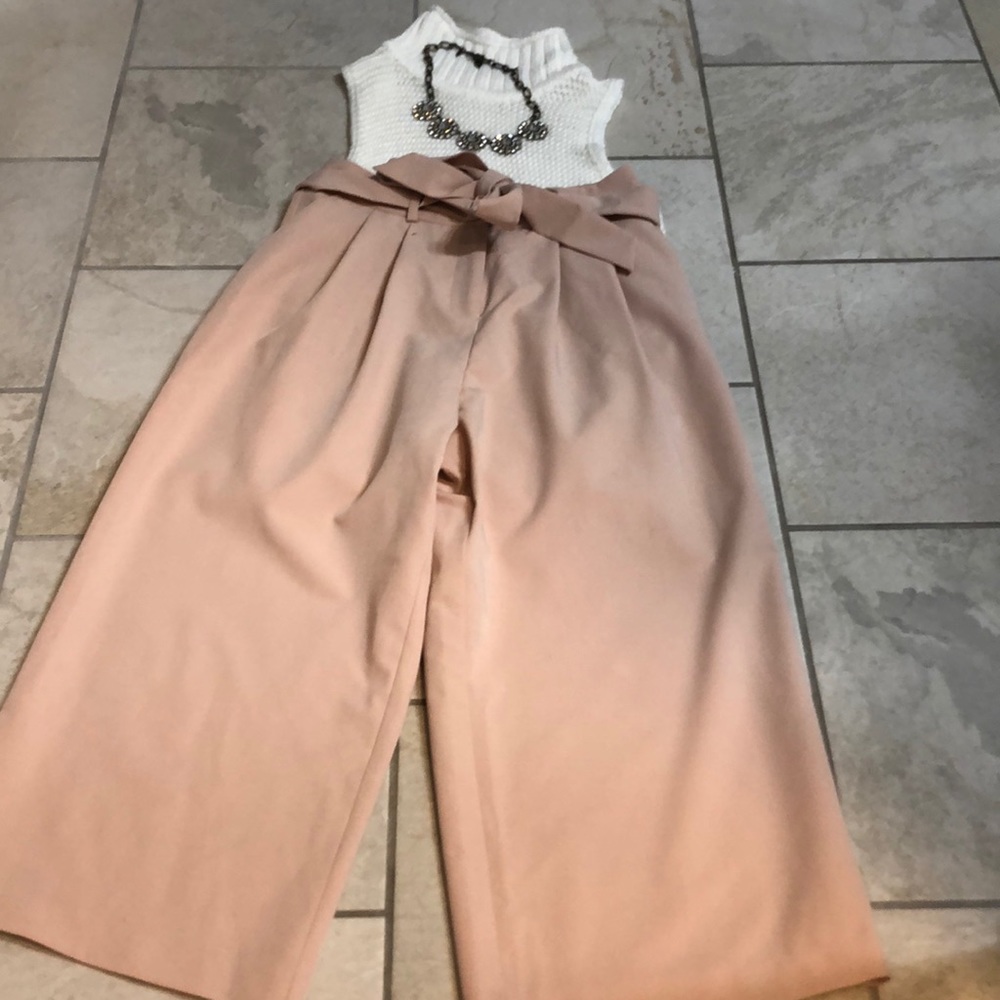 Rose cropped wide leg pants with belt